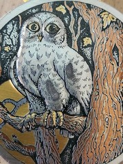 Vintage Reed & Barton Damascene gold washed Ornament Pendant Owl in Forest