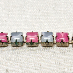 BRACELET pastel blue pink glass faux gem silvertone metal box clasp vintage 7″ c