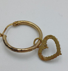 925 FAS Heart Charm Hoop Earrings 1.25in Vermeil Sterling Silver 2.94g Estate