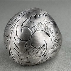 Vintage Sterling Silver 925 Oxidized Boho Etched Wide Round Domed Ring Size 7.75