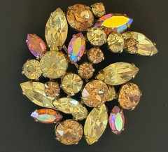 Signed Regency Rhinestone Brooch AB Amber Yellow Champagne Spray Pin