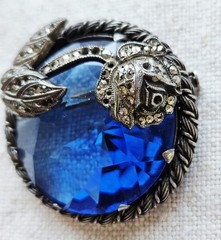 Rare Vintage Tomeco Slovaquie Flower Silver Marcasite Blue Stone Brooch Pin