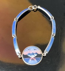 Kristian Hestenes Norway Guilloche Enamel Sterling Silver Scene Bracelet Vintage