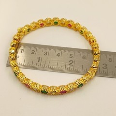 Luxury Ruby Emerald CZ Bangle Set, 22k Gold Plated, Elegant Traditional Wear