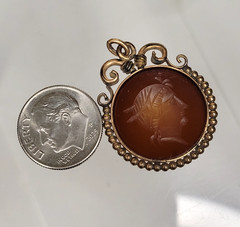 Antique Vintage Carved Carnelian INTAGLIO PENDANT FOB Charm gold filled/rolled