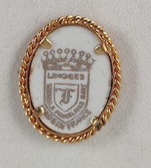 Antique LIMOGES FRANCE Porcelain Courting Couple SIGNED No Pin Back