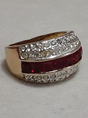 Vintage layered CZ white & red channel set unisex gold tone ring size 7