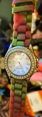 2 Vintage Geneva Watches Red/Multicolor Silicone Strap W/rhinestones