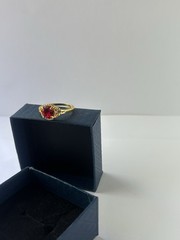 Vintage Red Cubic Zirconia Ring Gold Plated Womens Size 10
