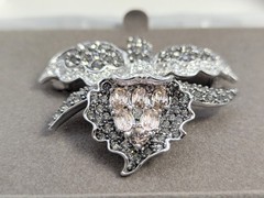 Nolan Miller Signed Orchid Flower Crystal Brooch Pink Clear Smoky Gray In Box