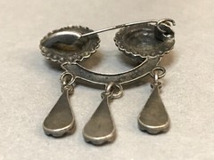 OLD Antique 1940-50 VIKING STYLE ethnic Latvian SILVER Brooch SAKTA with AMBER