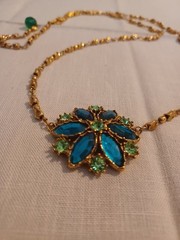 Vintage Marquise and Round Cut Green Cubic Zirconia Pandent with Gold-Tone Chain