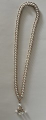 Vintage Long Ivory Color Faux Pearl Necklace With Gold Beaded Rhinestone Tassel