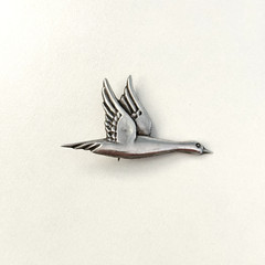 Vintage 925 Sterling Silver Mexico Flying Birds Duck Goose Animal Brooch Pin
