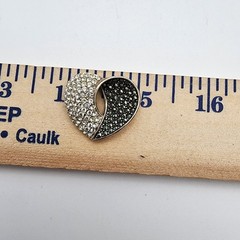 Vintage 925 Sterling Silver Thailand Marcasite Crystal Split Heart Slide Pendant