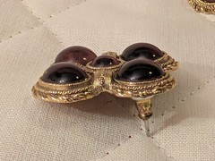 Vintage Purple Glass Round & Oval Cabochons Gold Toned Pierced Post Earrings
