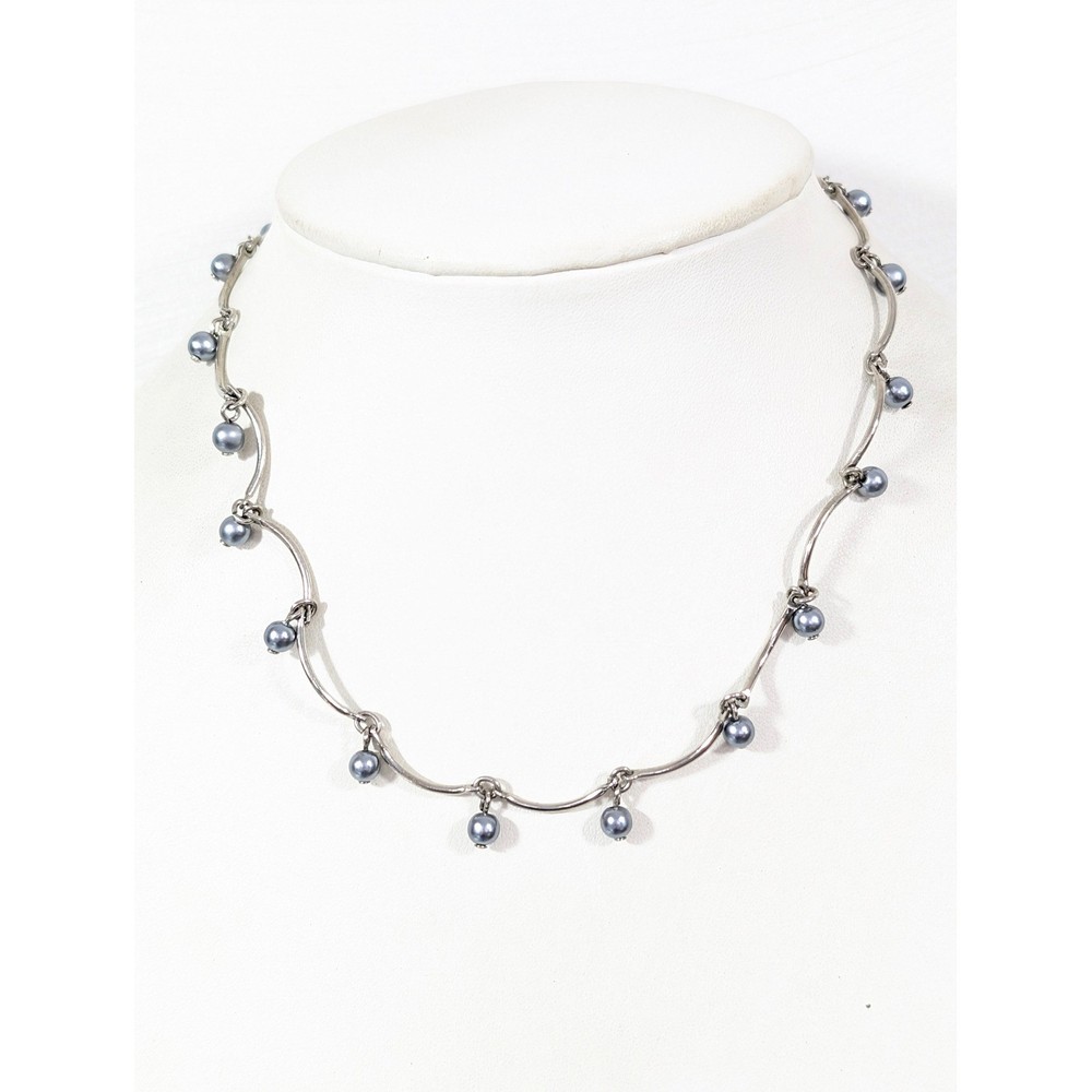Avon Silver Tone Station Necklace Dangling Bead Drops Minimalist 18″