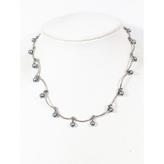 Avon Silver Tone Station Necklace Dangling Bead Drops Minimalist 18″