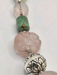 Vintage Barse Sterling 24 Inch And Gemstone Beaded Necklace Rose Quarts MOP Gem