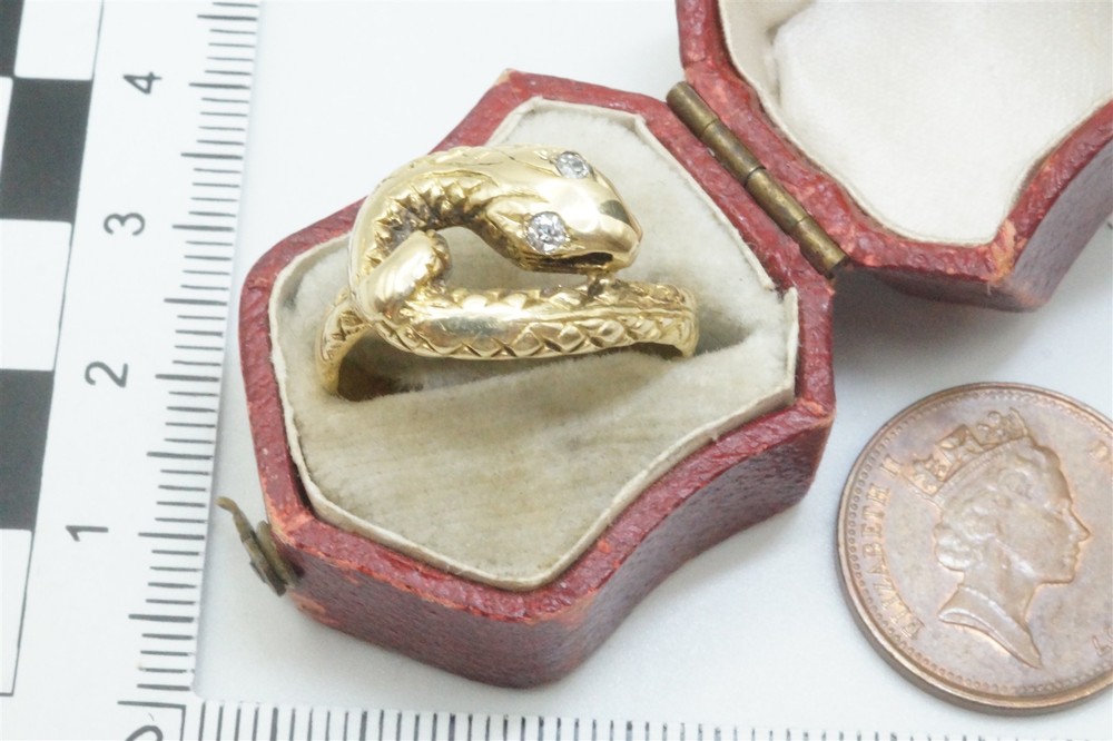 ANTIQUE ENGLISH GEORGIAN 18K GOLD DIAMOND SET COILED SNAKE RING C1800’s