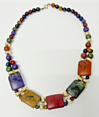 Vintage 1970s/1980s Gold & Multicolor Lucite Statement Choker 16″ Necklace