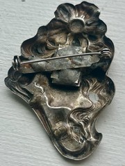 Art Nouveau Style Silver Metal Flower Woman Brooch Pin, Floral Beauty Theme