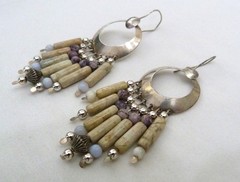 3 1/8″ LONG VTG SOUTHWEST STERLING SILVER BLUE LACE AGATE JASPER BEAD EARRINGS