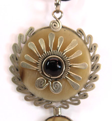 Vtg N.A. Silver Starburst on Topaz Stone Pendant 20″ Leather Rope Necklace