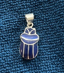 Solid Sterling Silver Egyptian Scarab Silver Pendant Unique Inlaid With Lapis