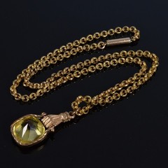 ANTIQUE GEORGIAN GF HAND BI-COLOR PASTE PENDANT CHAIN NECKLACE C.1820
