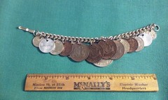 Vintage 15 RARE 1950’s Coin Charm Bracelet South Africa, India, Osterreich 8″