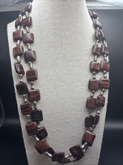 Vintage Red Tiger Eye Natural Stone Sterling Silver Chunky Long Necklace 148 Gr