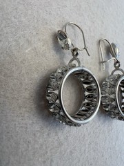 Vintage JMS 10K White Gold & Marquise Rhinestone Dangle Earrings – 5.7 GM – 1950