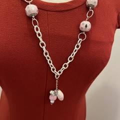 Vintage Glass/Acrylic/faux Peal/ metal Beaded Silver Tone Chain 30”Necklace