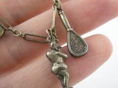 Vintage Unmarked Sterling Silver Paperclip Chain Bracelet with 5 Charms 6.75 In