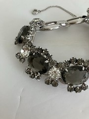 JULIANA Large Smoky Oval Glass Clear & Gray Rhinestones 5 Link Bracelet GORGEOUS