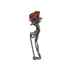 Vintage Sterling Silver Carved Baltic Amber Rose Flower Brooch Pin 2″