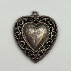 VTG Sterling Silver Dane Craf Marked Detailed Heart Shaped 27.54mm Pendant 5.7g