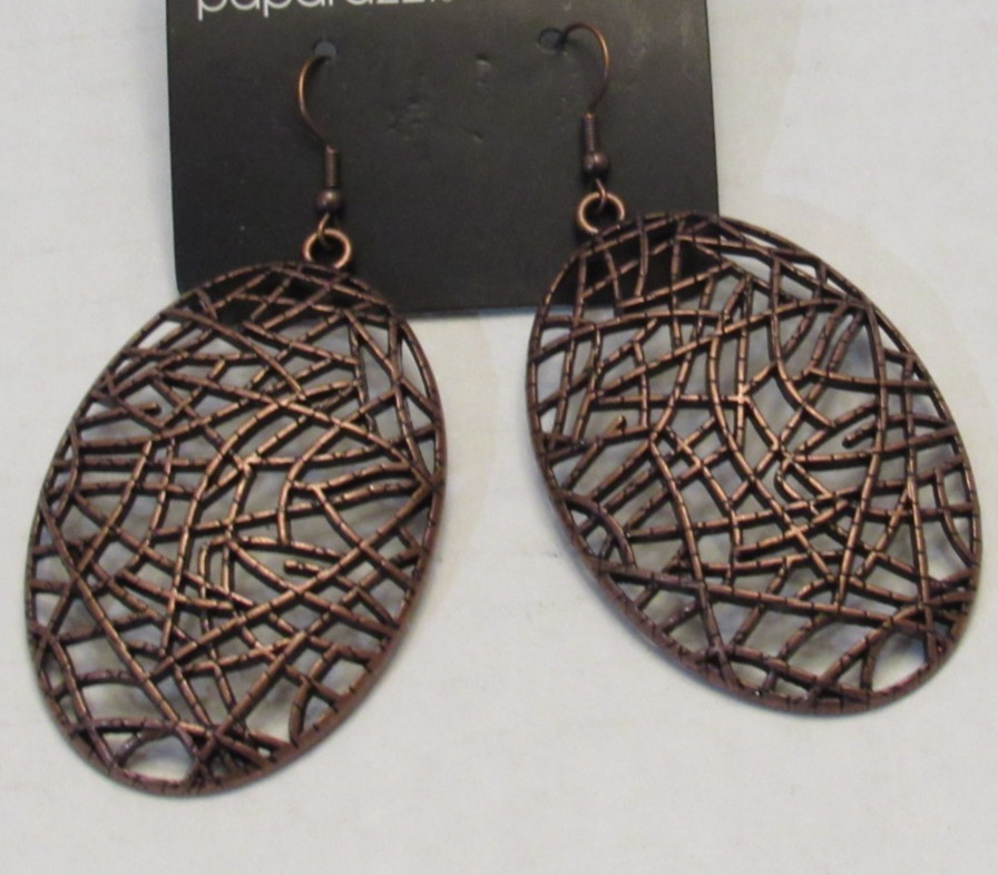 Bronze Tone Dangle Drop Oval Abstract Earrings Boho Chic Fairy Earthy Neutral