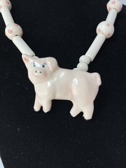 Flying Colors Ceramic Pig Necklace Pink Dot Beads