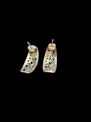925 Silver Marcasite Floral Scrollwork Stud Earrings Vintage