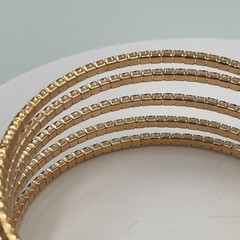 Vintage Kat + Bryn Gold Tone Rainbow Rhinestone 5 Row Open Cuff Bangle Bracelet