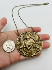 Vintage Style Art Nouveau Fairy Goddess Enchanted Forest Medallion Necklace 18in
