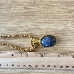 Vtg Kenneth Lane Byzantine Necklace Egyptian Revival Scarab KJL Faux Lapis 34″