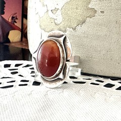 Bold Long Vintage Mid Century Modernist Sterling Silver 925 Carnelian Ring