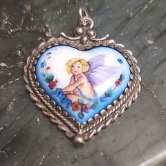 Vintage 925 Silver Heart Charm Angel Cherub, Double sided