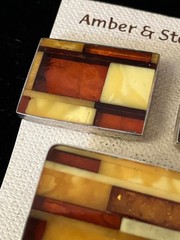 Vintage Baltic Amber Brooch Earring Clip On Set Mosaic Sterling Silver