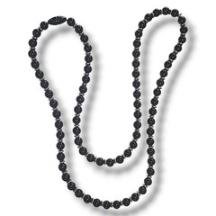 Vintage Black Bead Necklace Gold Spacers Long 28in Plastic Screw Clasp
