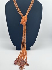Vintage Multi Strand Orange Glass Seed Bead Open End Lariat Scarf Necklace
