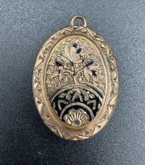 Antique Victorian Enamel Photo Locket Monogram Shield Pendant